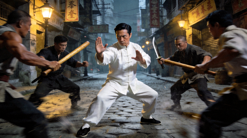 咏春叶问游戏第一章首个战斗场景截图 - 叶问在街头迎战三名恶霸